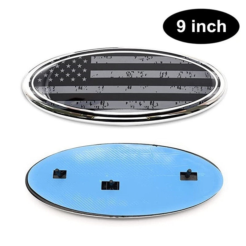 2 x 9-inch oval badge stickers for American flag front grille and tailgate emblems. n