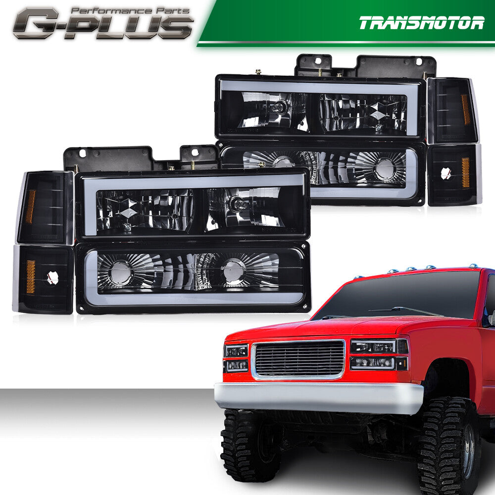 Fits 88 - 1993 for C/K for GMC for Sierra Tahoe Black/Smoked LED Tube Headlights - v