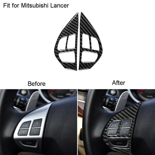 2x For Lancer 2008-2014 Carbon Fiber Steering Wheel Button Cover Trim n