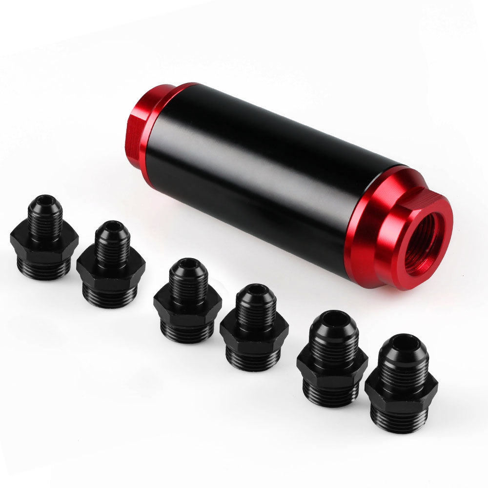 100 Micron with AN10 AN8 AN6 Aluminum High Flow Turbo Inline 44mm Fuel Filter Q