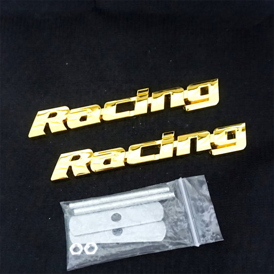 Golden Chrome Racing Metal Front Grille Emblem + Sticker Badge Decal Turbo Motor Q