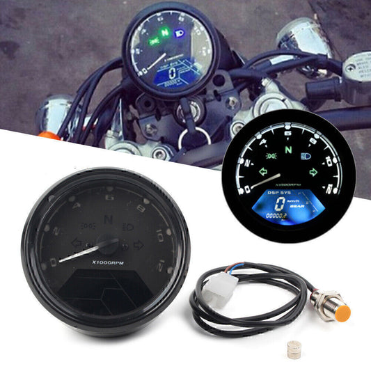 LCD Digital Universal Motorcycle Odometer Speedometer Tachometer Gauge 12000RPM Q