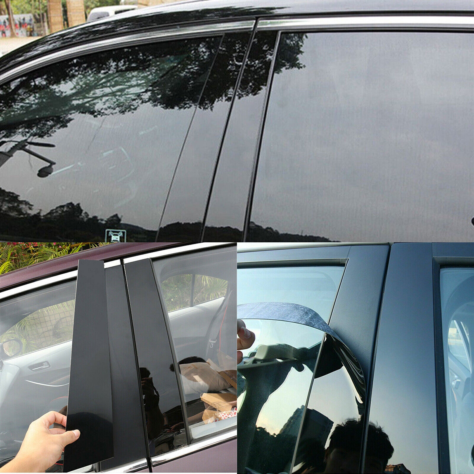 6X Piano Black Pillar Post Door Window Trim for Nissan Tiida4DoorSedan 06-2011
