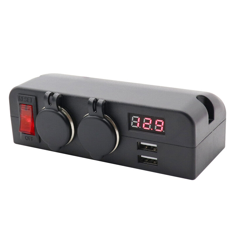 12V/24V vehicle/truck charger socket, dual USB ports, voltmeter, fast charging switch - n