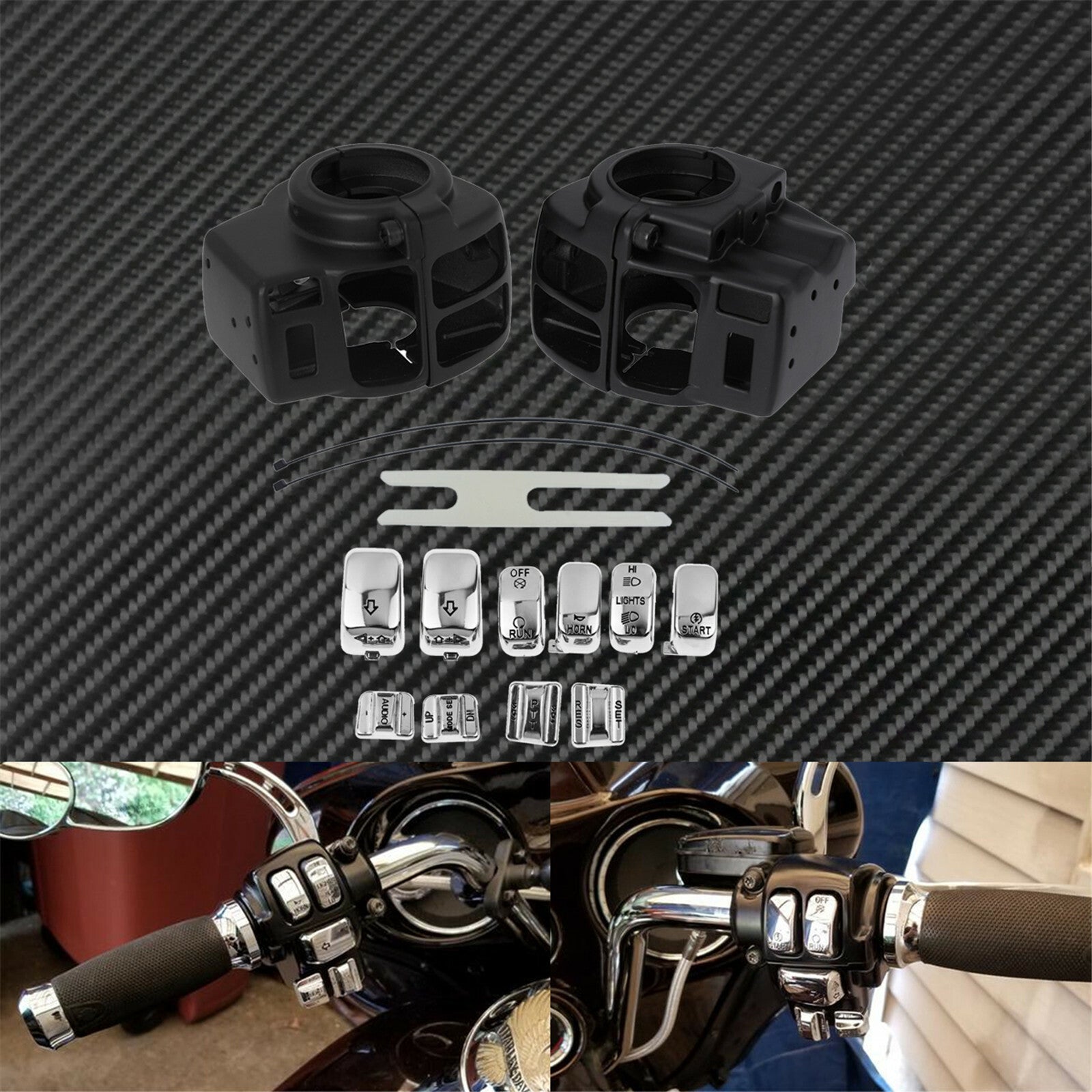 Black Handlebar Control Switch Housing Cover + Cap Buttons for Harley Touring Q