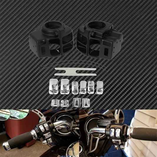 Black Handlebar Control Switch Housing Cover + Cap Buttons for Harley Touring Q