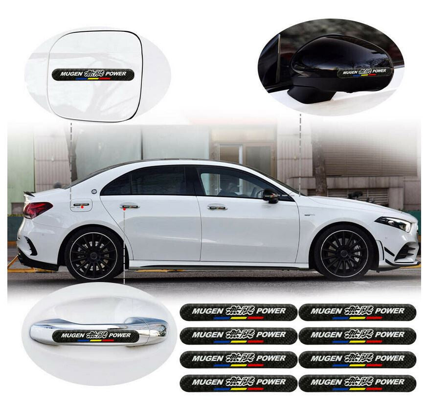 8-piece car door handle anti-scratch stickers, side fenders, rear badges, Mugen carbon