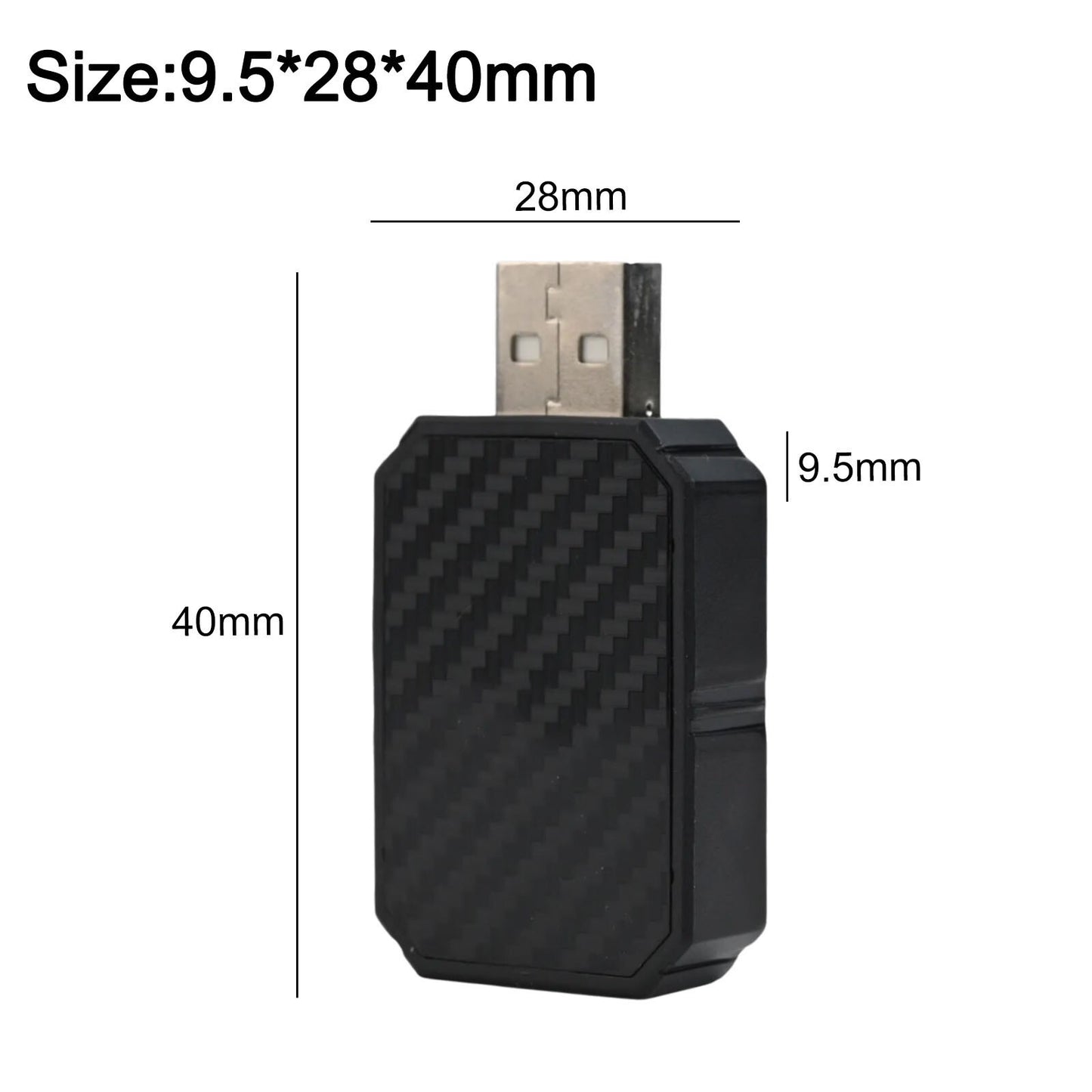 Compact design for Android Auto and CarPlay wireless adapter with USB A and C ports.