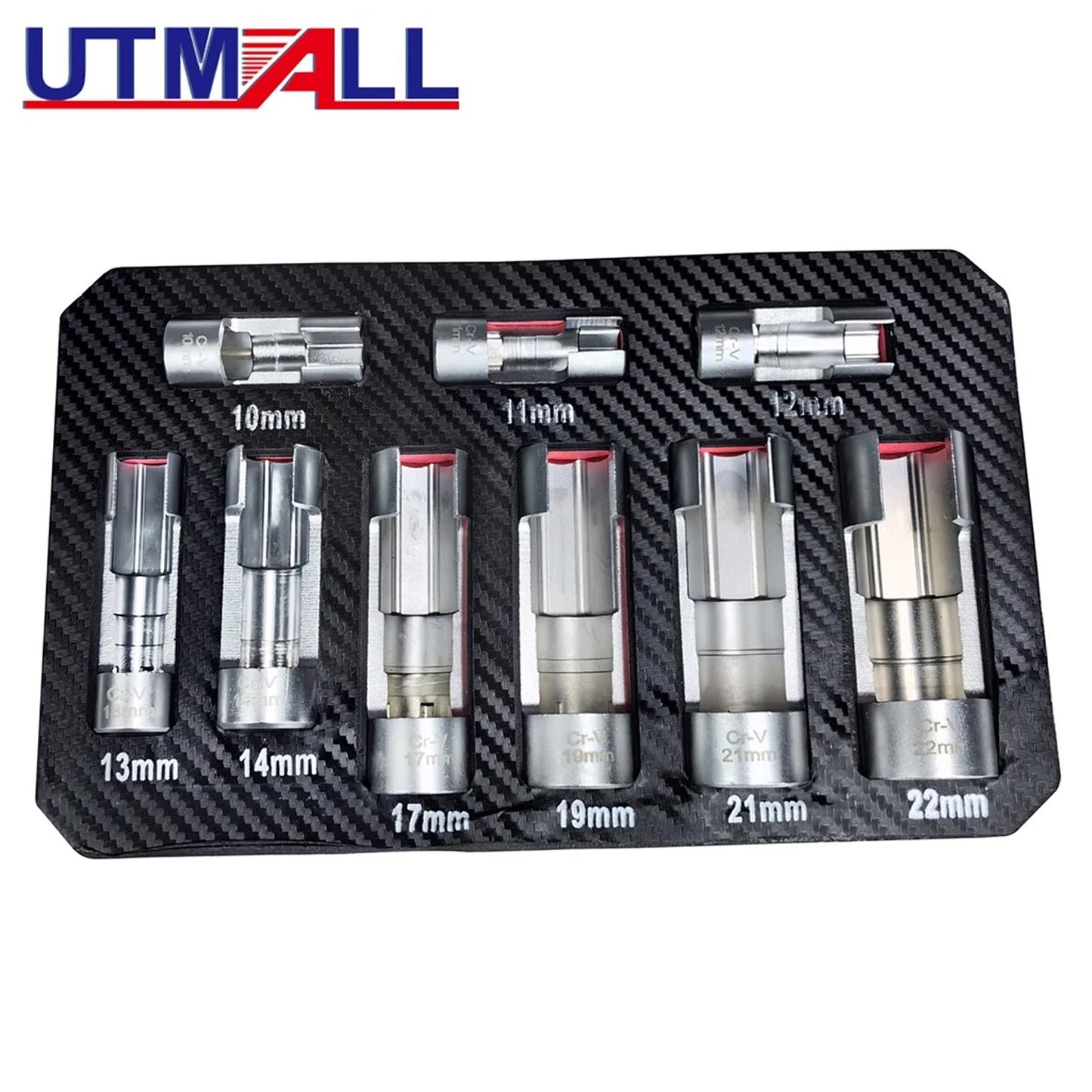 9-piece open-type oil pipe removal kit with slotted oxygen sensor wrench