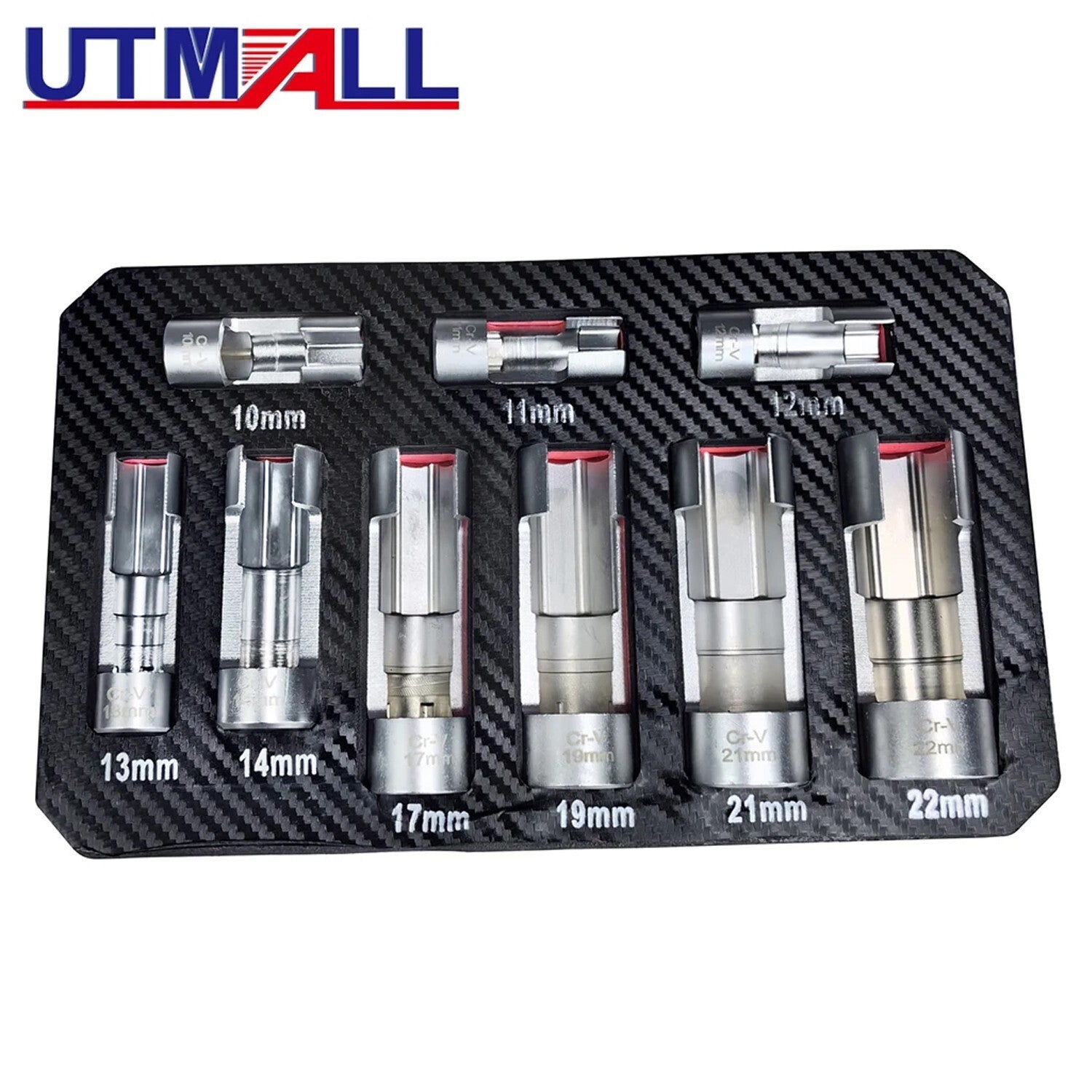 9-piece open-type oil pipe removal kit with slotted oxygen sensor wrench