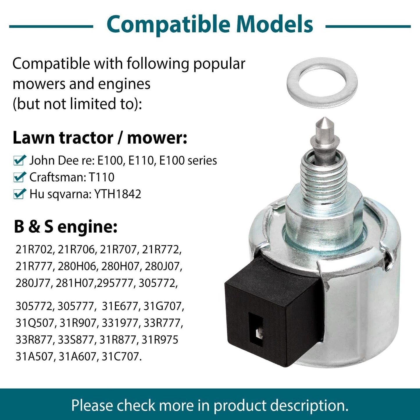 Fuel shut-off solenoid valve for engine 846639 Stratton lawn and garden equipment engine - n