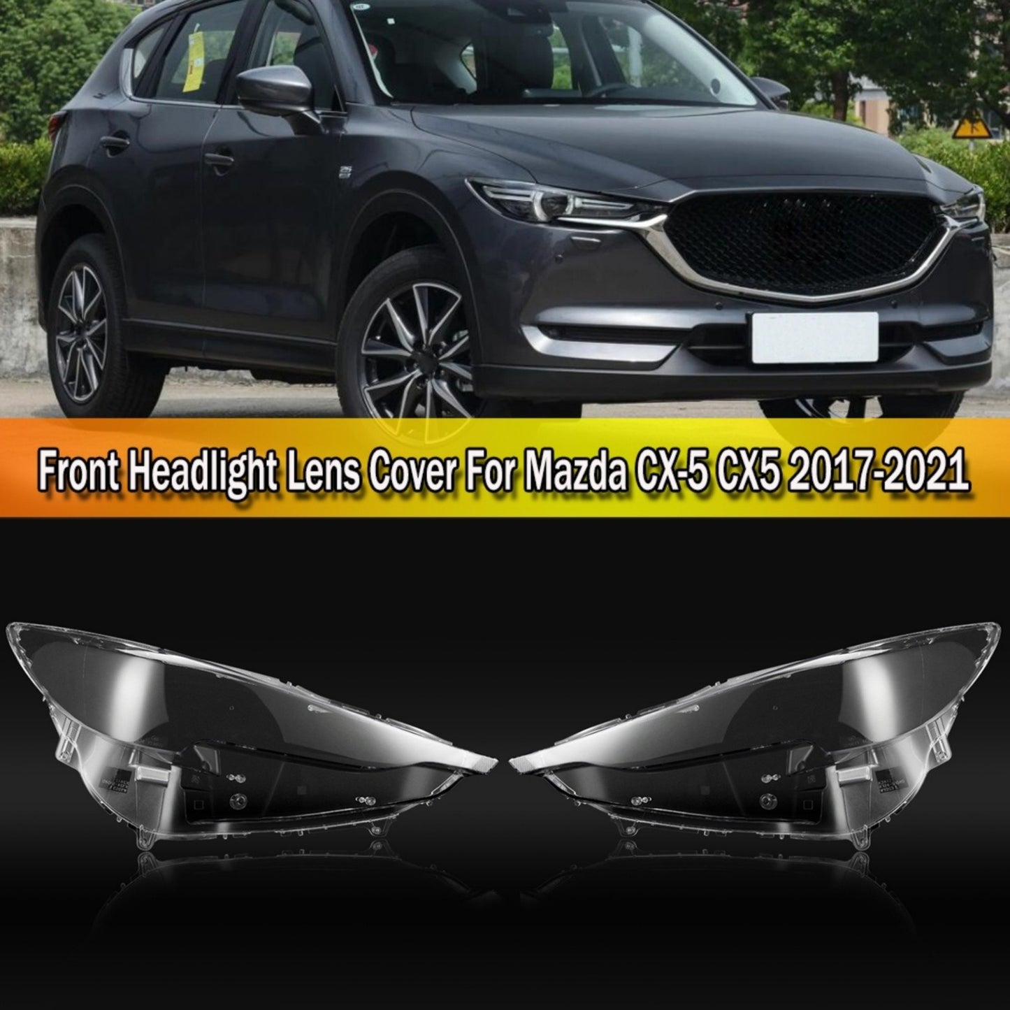 Pair for Mazda CX5 CX-5 2017-2021 Left+Right Headlight Lens Cover Headlamp Shell