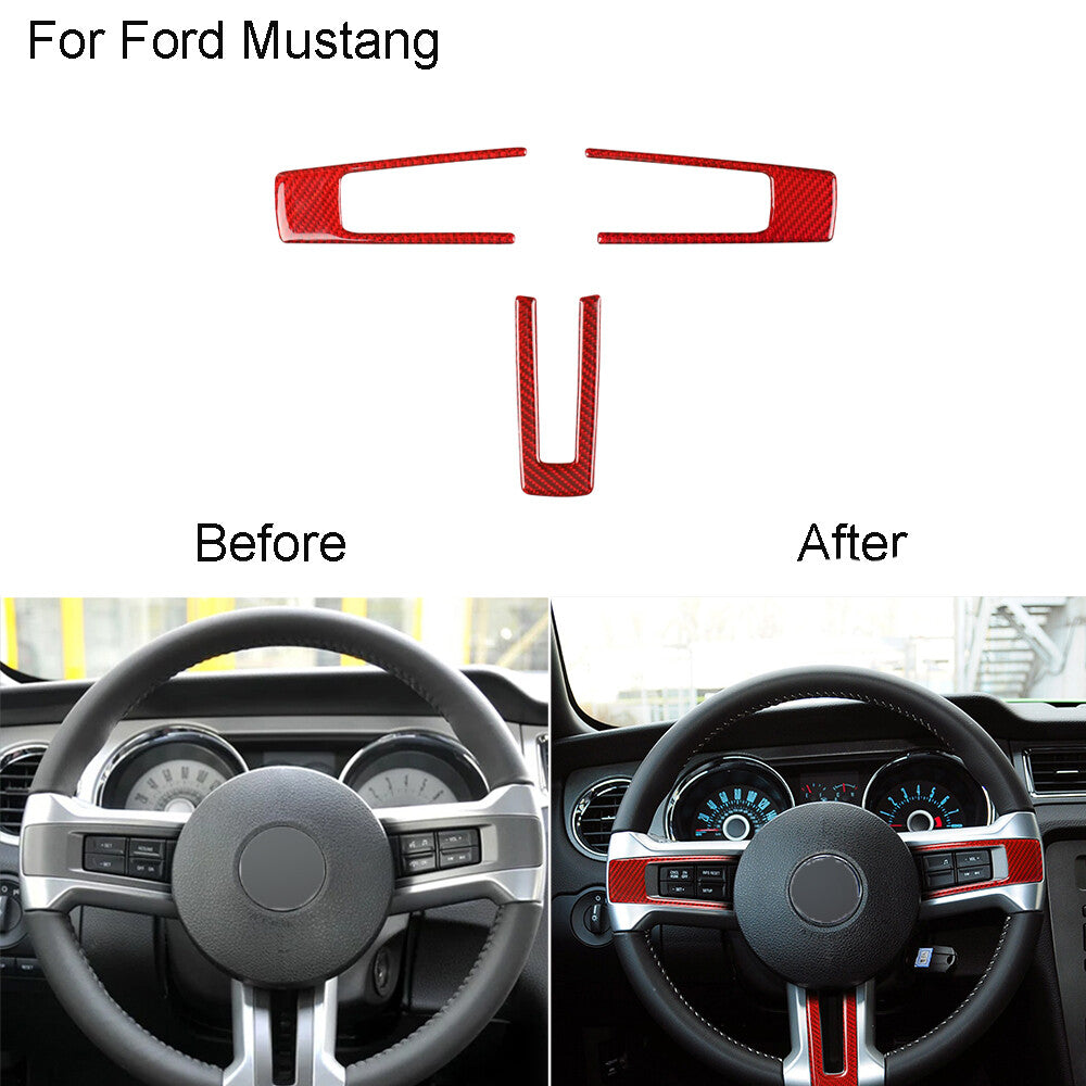 Red Steering Wheel Frame Trim Cover Carbon Fiber  for ford  for Mustang 2009-2013