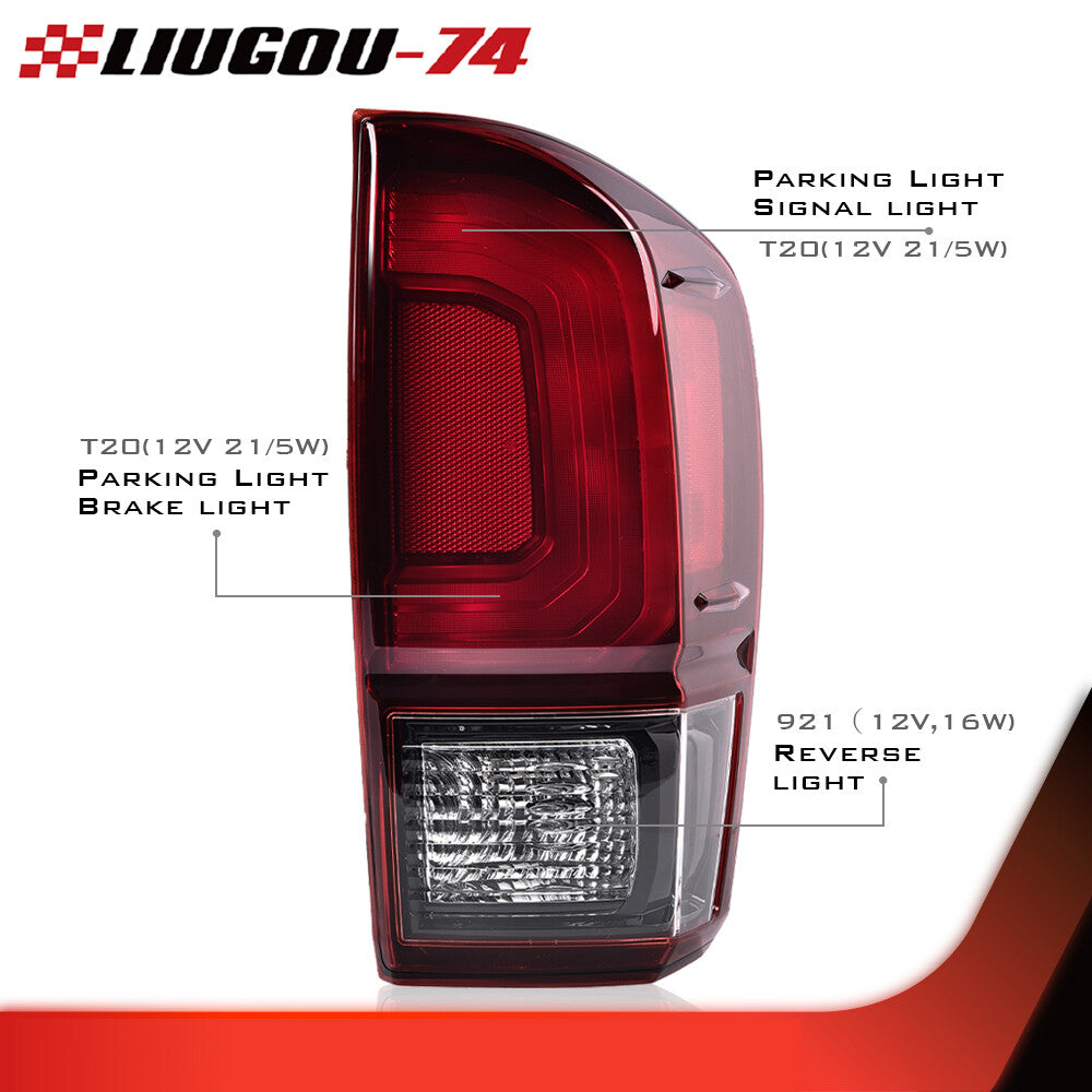 A pair of red taillights and brake lights suitable for the 2016-2022 Tacoma TRD style- v