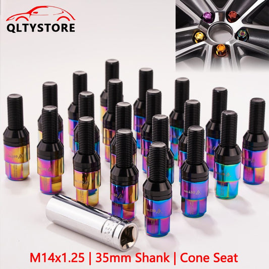 20x M14x1.25 Wheel Lug Bolt 35mm Shank Cone for Seat Stud for Most Aftermarket Color Q