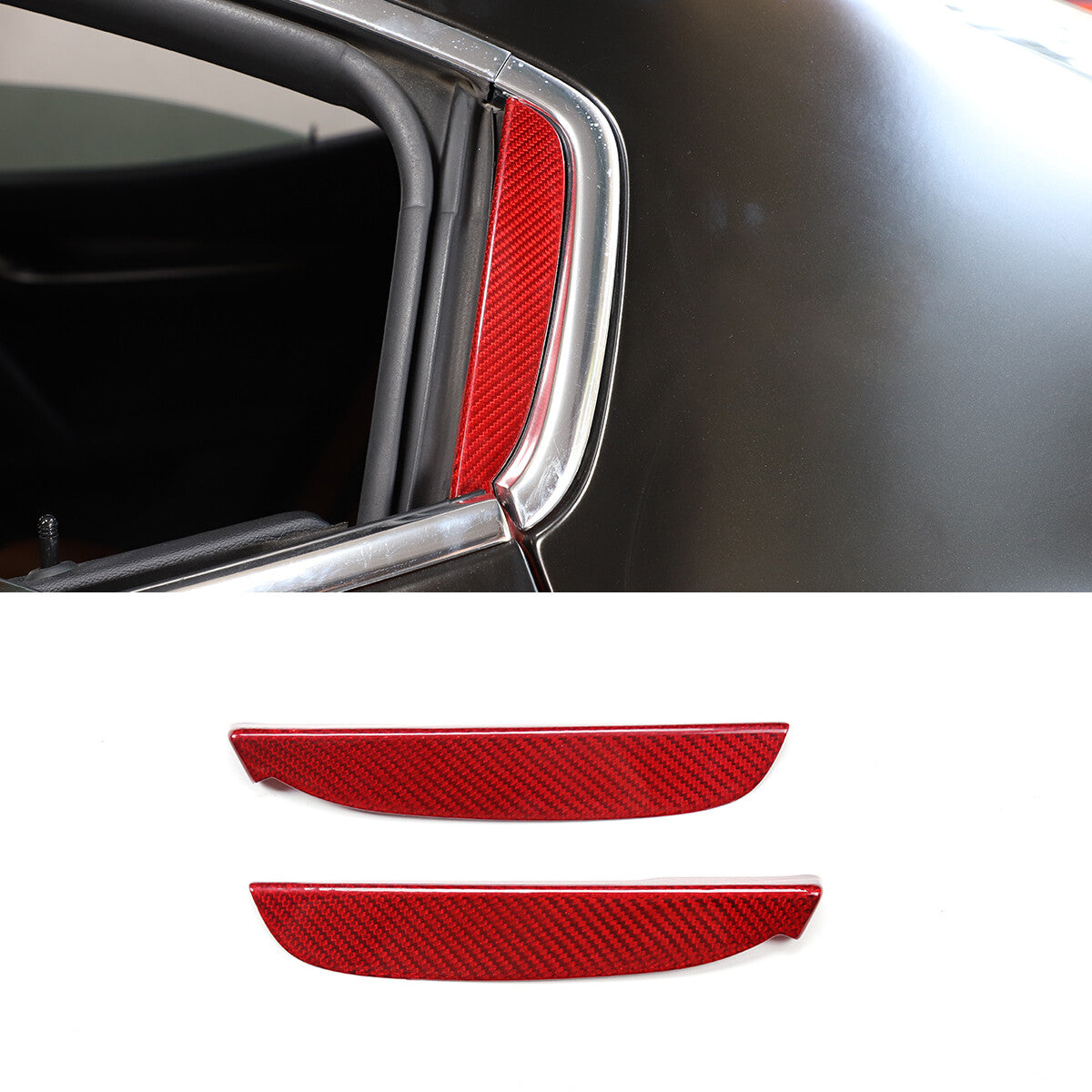 Red carbon fiber rear window C-pillar cover trim for Maserati Ghibli, 2014-2021.