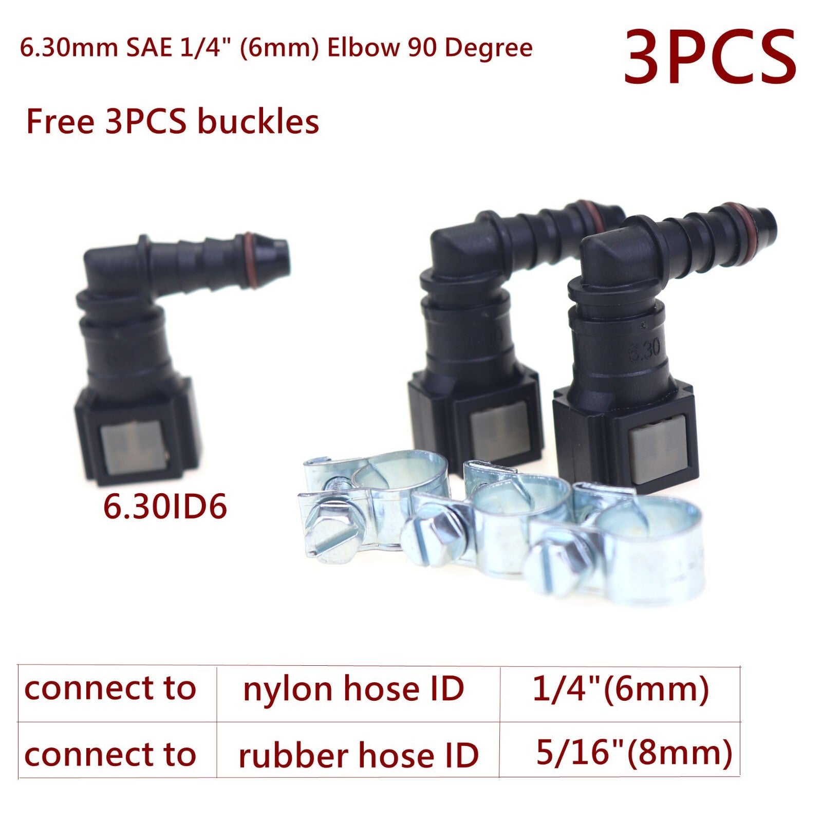 3-Piece Pack of Automotive Fuel Line Hose Quick-Release Female Connectors 6.30mm ID6