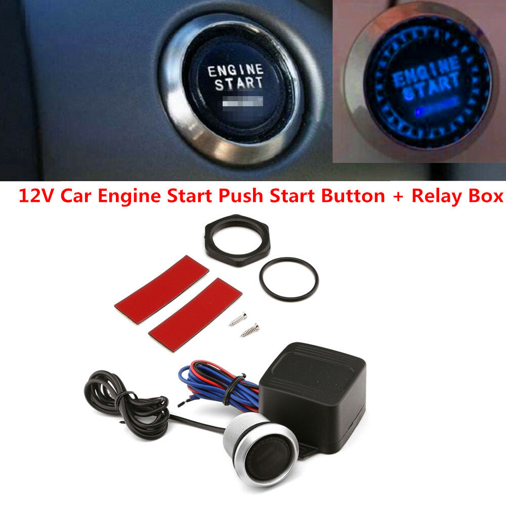 12V car engine start keyless entry button Ignition switch with blue LED light - n