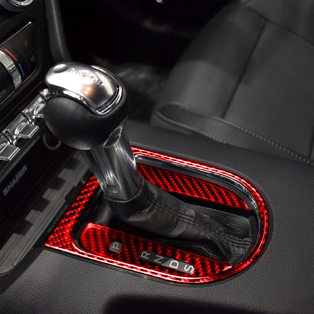 3¡ÁRed Carbon Fiber Central Control Gear Shift Panel Cover for Ford for Mustang 2015+