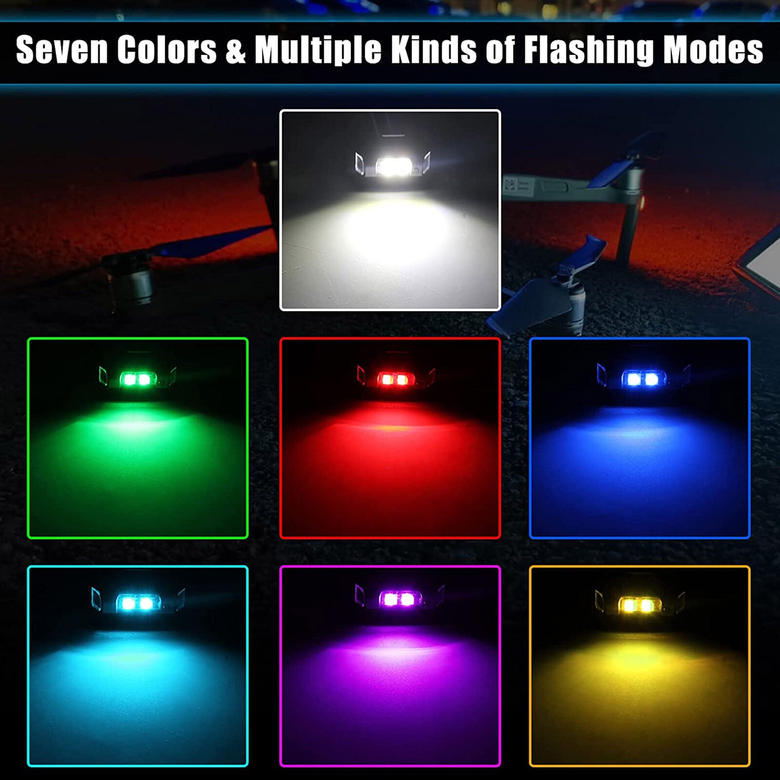 6PC. 7COLORS LED AIRCRAFT STROBE LIGHTS USB CHARGING MOTORBIKE WARNING LIGHT NEW