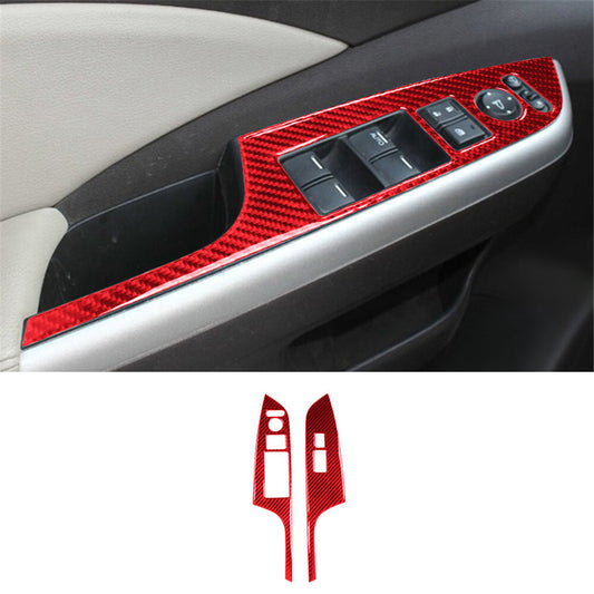 Red Carbon Fiber Front Window Lift Panel Cover Trim for Honda CRV CR-V 2012-2016