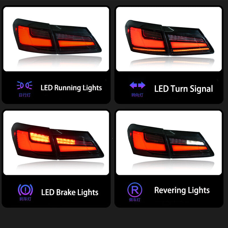 1. Dual LED taillights with dynamic lighting for Lexus ES350 2006-2012 Smoke Black.