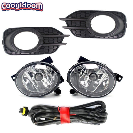 SET Front Clean Lens Fog Light Lamp+Grille+Wire for VW for Tiguan 2012-2017