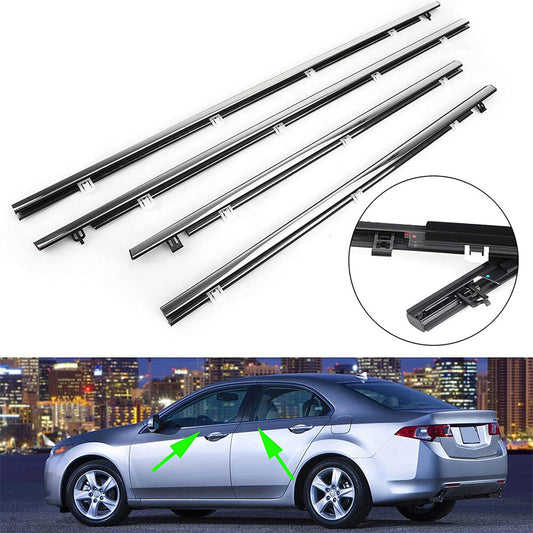 4x Door Window Moulding Weatherstrips Seal Belt Chrome for Acura TSX Sedan 09-14