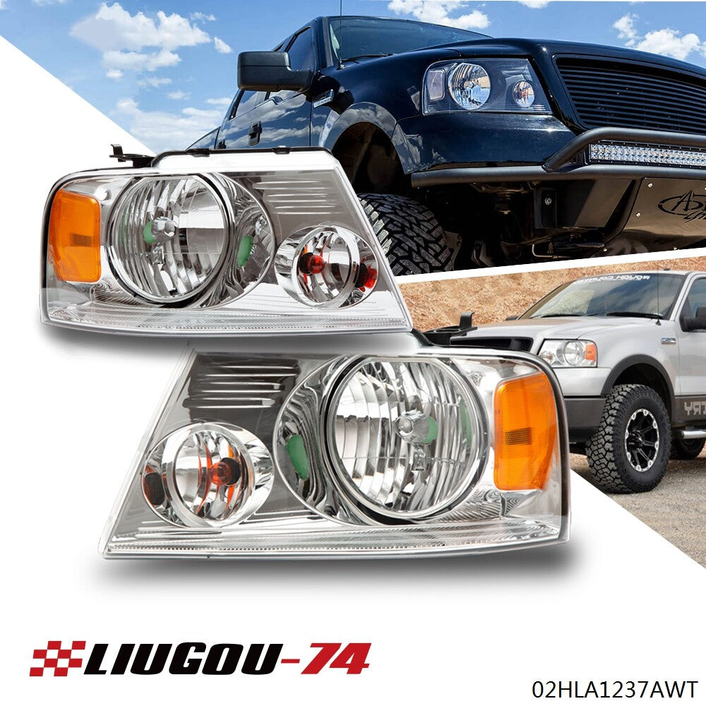 2 Piece Headlight Assembly for 2004 - 2008 for F150 for CHRome House Clear Strip - v