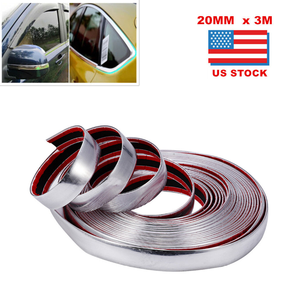 20mm x DIY chrome-plated molded trim strips for car window and door bumper edges - n