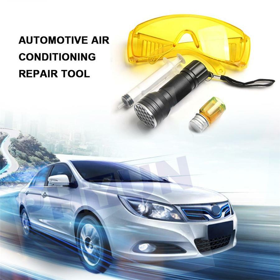 A/C System Leak Test Detector Kit UV Flashlight Glasses Dye +5ml Fluorescent Oil Q