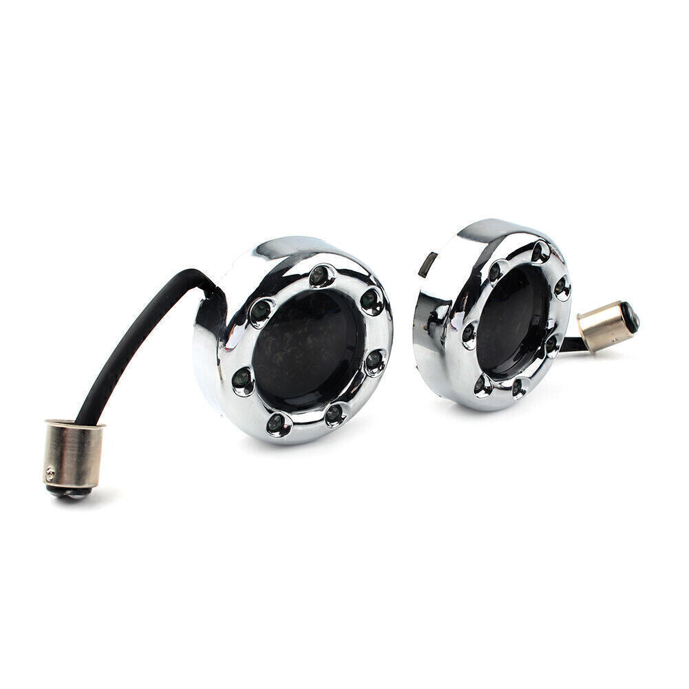 for Harley Sportster 2X 1157 Red LED Gloss Chrome Trim Ring Turn Signal Lights Q