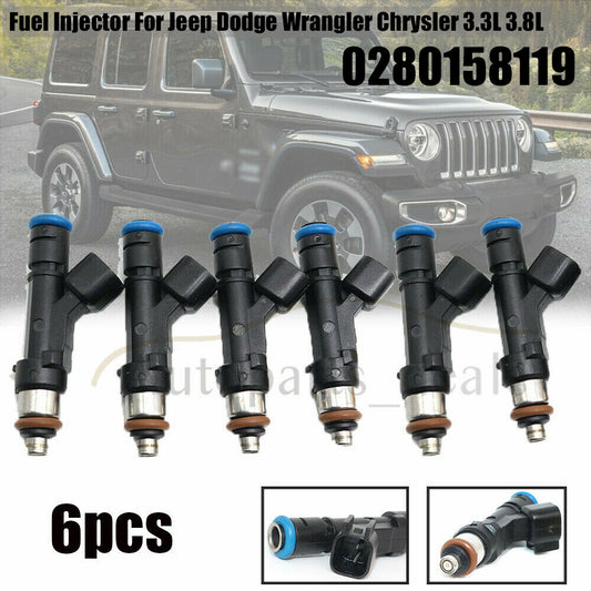 6Pcs New Fuel Injectors 0280158119 04861667AA for Jeep for Wrangler 3.8L 2007-2011