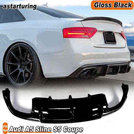 for Audi A5 Sline S5 Coupe 2012-16 Gloss Black Rear Bumper Lip Diffuser Spoiler
