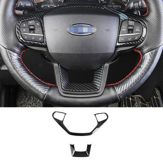 Steering Wheel Button Cover Trim 2PCS for Ford Explorer 2020-2022 Carbon Fiber