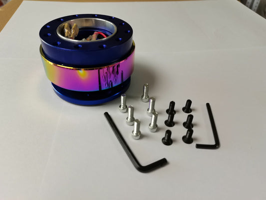 Neo Chrome Steering Wheel Quick Release Kit - Blue Hub Adapter Snap Off Boss Kit