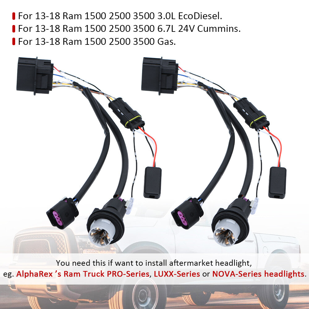 2x Headlight Lamp Wiring Harness Adapter For 2013-2018 for Dodge for Ram 1500 2500 3500