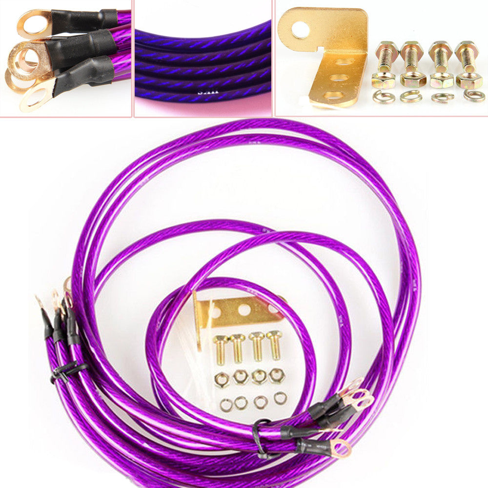 8mm/0.31 Purple 5-Point Automotive High-Performance Grounding Earth Cable Kit - n