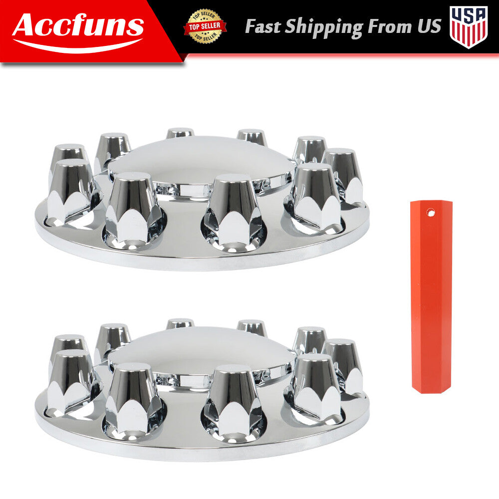 Wheel axle hub cover kit for semi-truck wheels, front 33mm nut cover kit, 2 pieces, chrome alloy. n