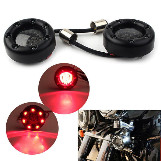 1157 Red LED Gloss Black Trim Ring Turn Signal Lights for Harley Sportster Dyna Q