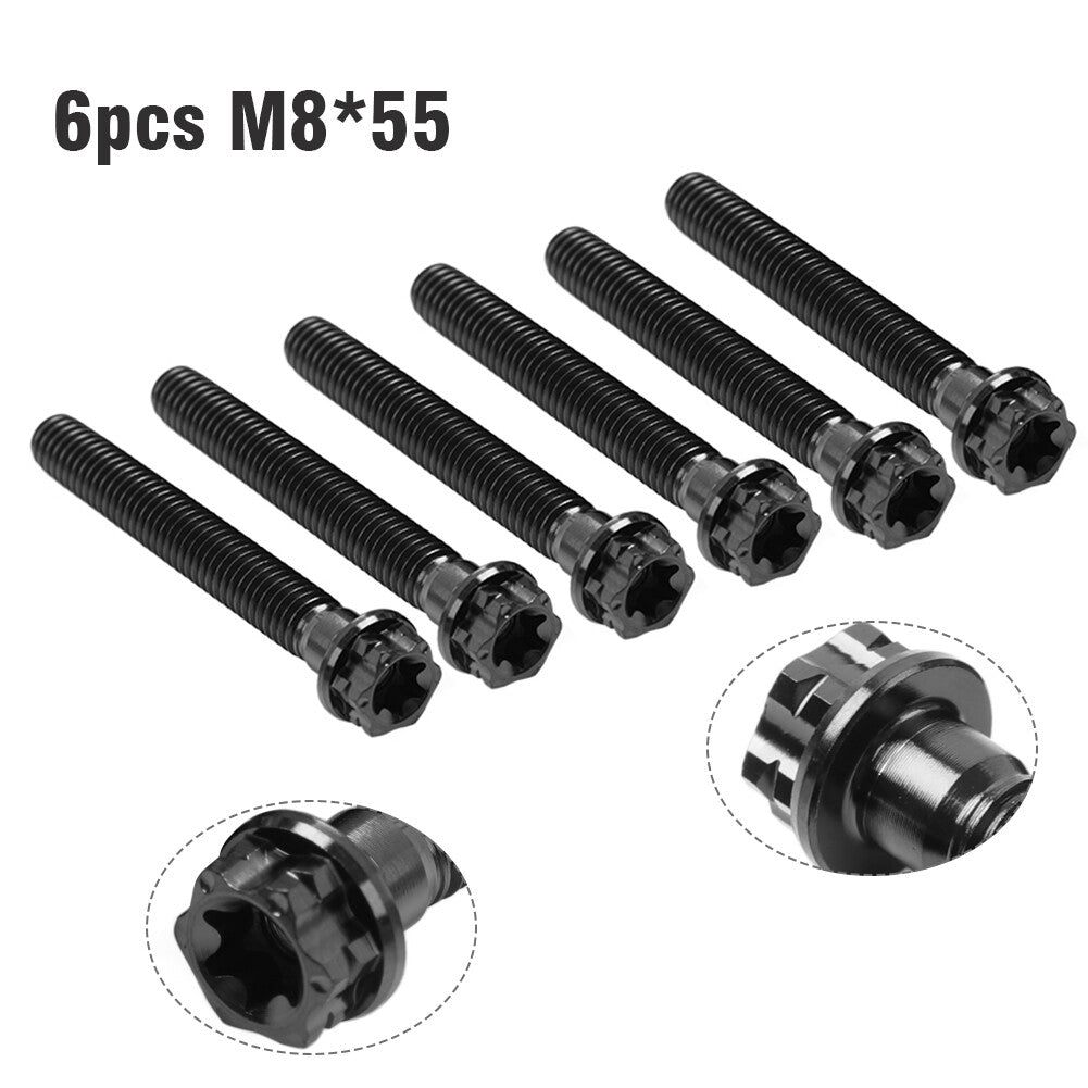 6pcs Bolts Torx Head Flange Screws M8x55mm Black For Motorcycle Bike