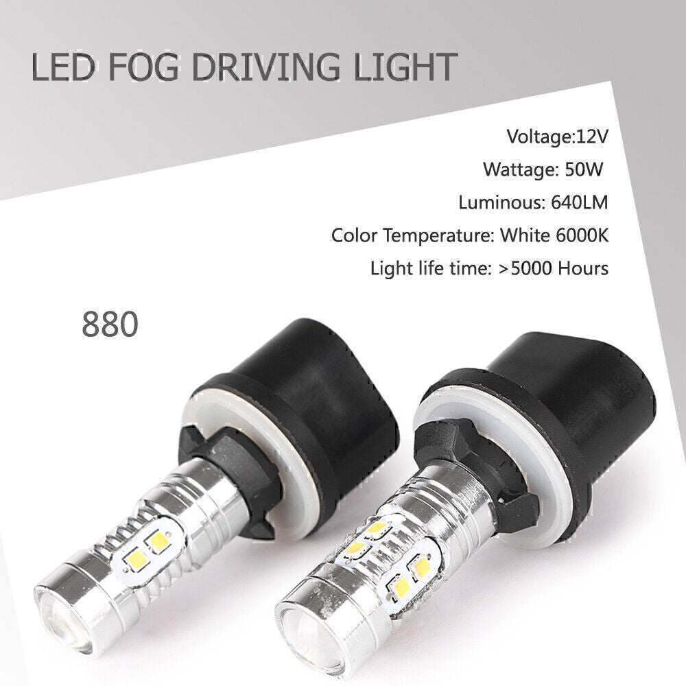 LED Fog Light Bulbs Car Driving Lamp DRL 6000K HID White 880 50W Pair po