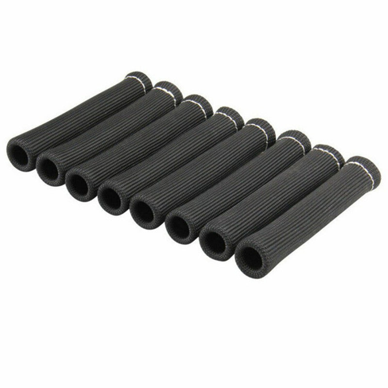 8Pcs Car Spark Plug Wire Boot Heat Shield Protector Sleeve Insulator Cover Black