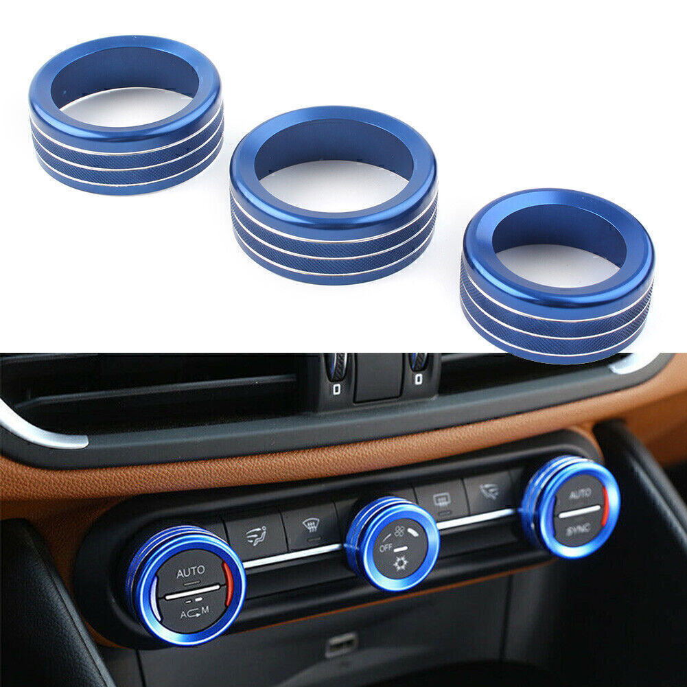 3-Piece Console AC Switch Knife Ring Decor for Alfa Romeo Giulia for Stelvio 17-20 Blue
