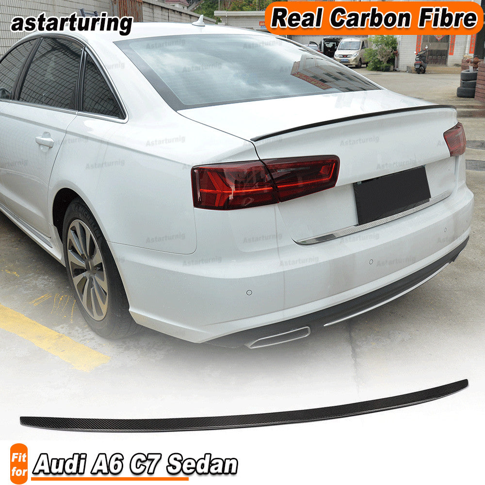 REAL CARBON Rear Trunk Spoiler Tail Lip Boot Wing for Audi A6 C7 Sedan 2013-18