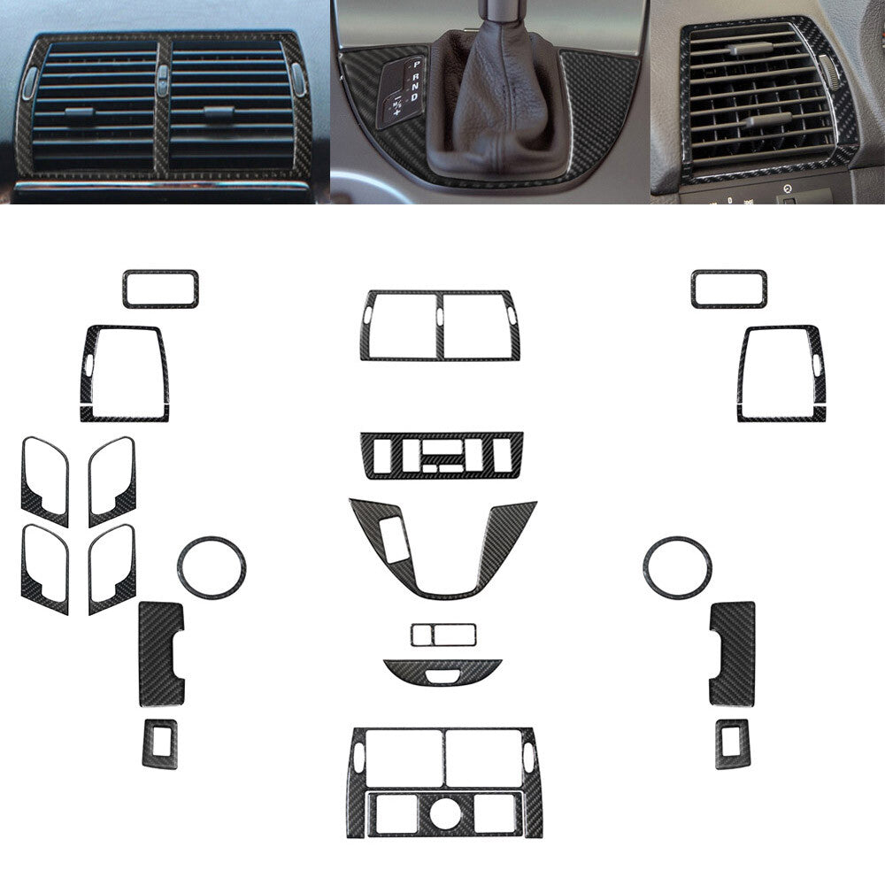 21Pcs Carbon Fiber Full Interior Set Dashboard Cover Trim for BMW X5 2000-2006
