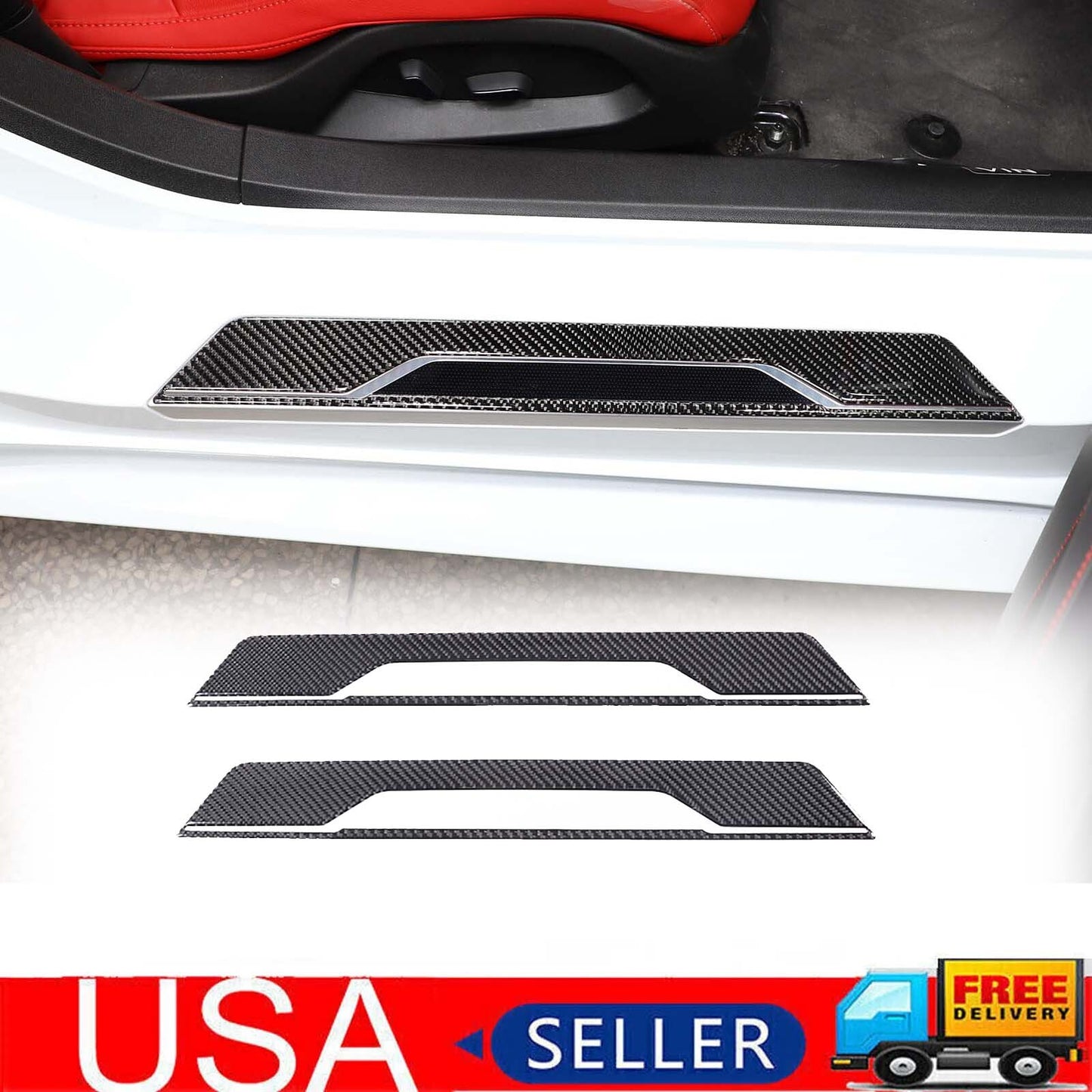 Carbon ABS Interior Door Armrest Panel Trim Cover for Corvette C8 Coupe 2020 - 23- v