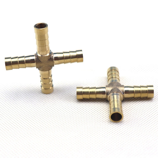 2-Piece Hose Rod 4-Way Cross Brass Fittings for Gas, Fuel, Water, and Air (5/16 8mm)