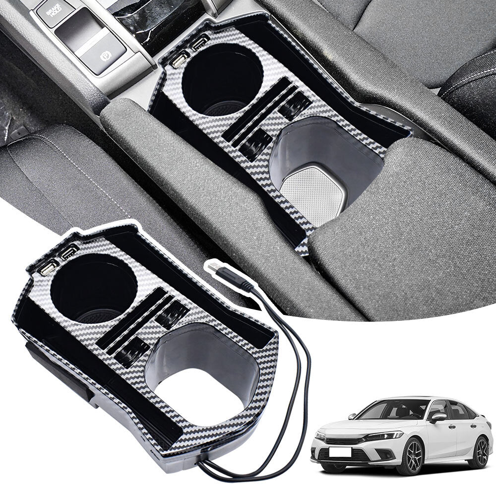 for Honda for Civic 2016-2021 Center Console Storage Box Cup Holder With USB Cable Q
