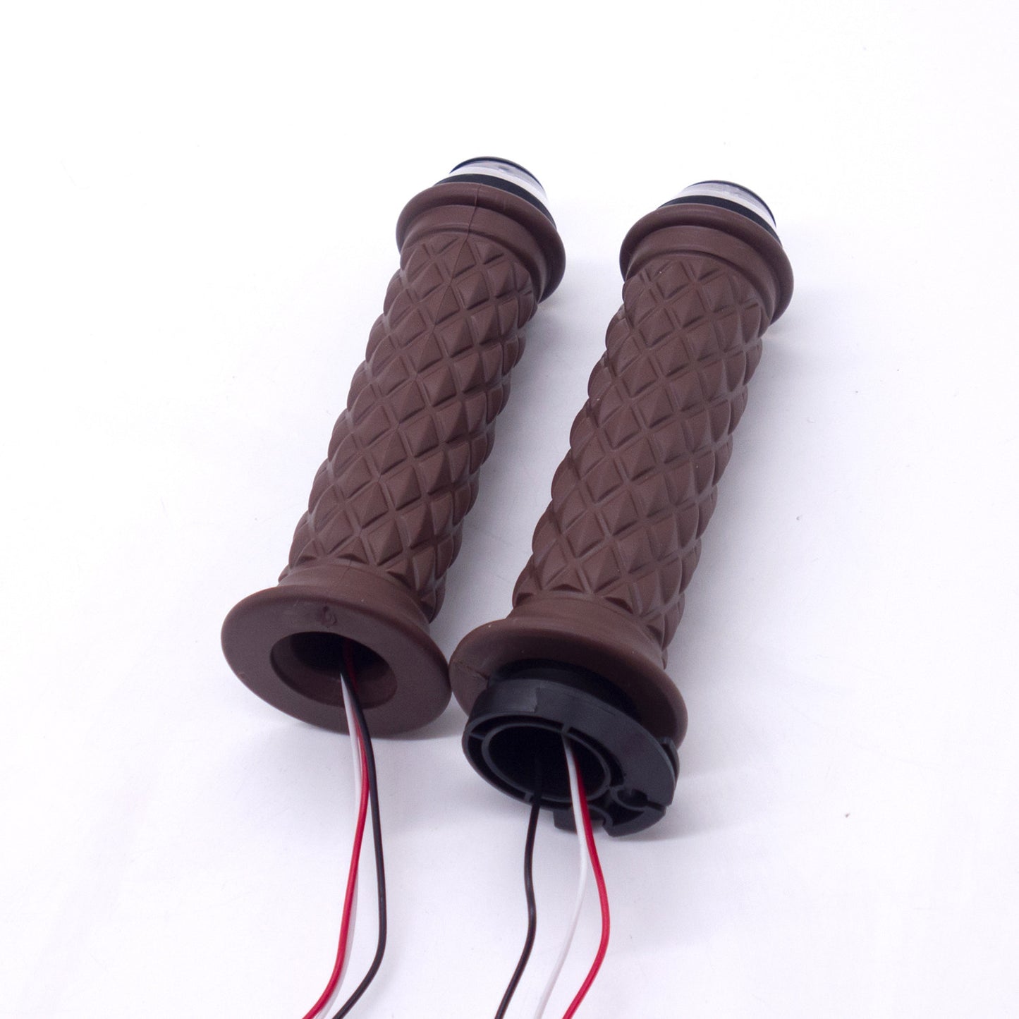 Motorcycle 7/8 22mm Brown Handlebar Hand Grip With LED Plug Strobe Side Light Q